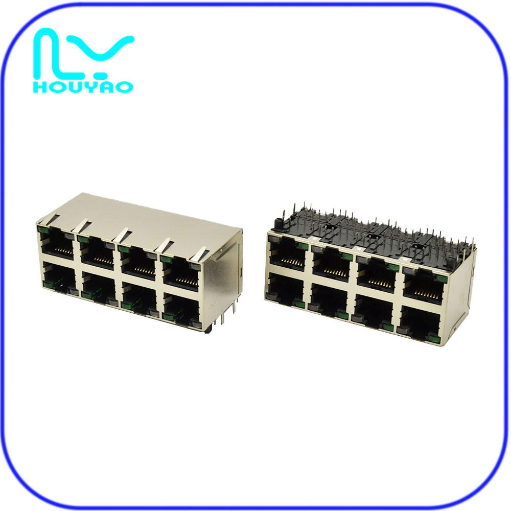 RJ45 2X4带灯屏蔽外弹